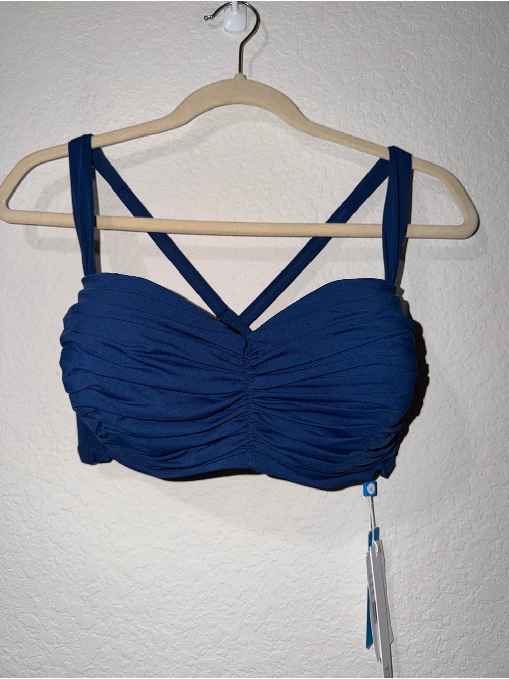 NWT Bleu Rod Beattie Blue Ruched Strappy Bikini Top